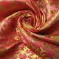Coral Banarasi Brocade Fabric with Gold Zari Floral Design | Premium Indian Jacquard Material By Meter 44"