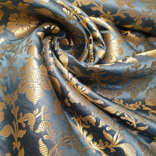 Ornamentaler Paisley Gold Metallic Druck Indischer Banarasi Brokat Stoff Meterware