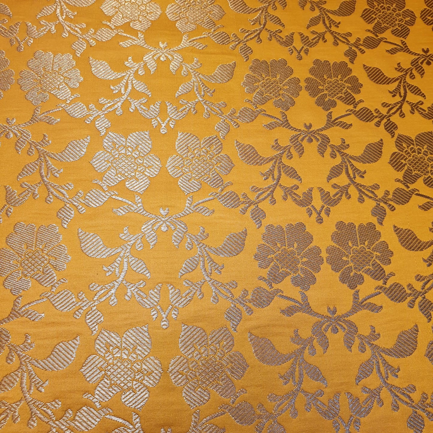 Yellow Banarasi Brocade Fabric with Gold Zari Floral Design | Premium Indian Jacquard Material By Meter 44"