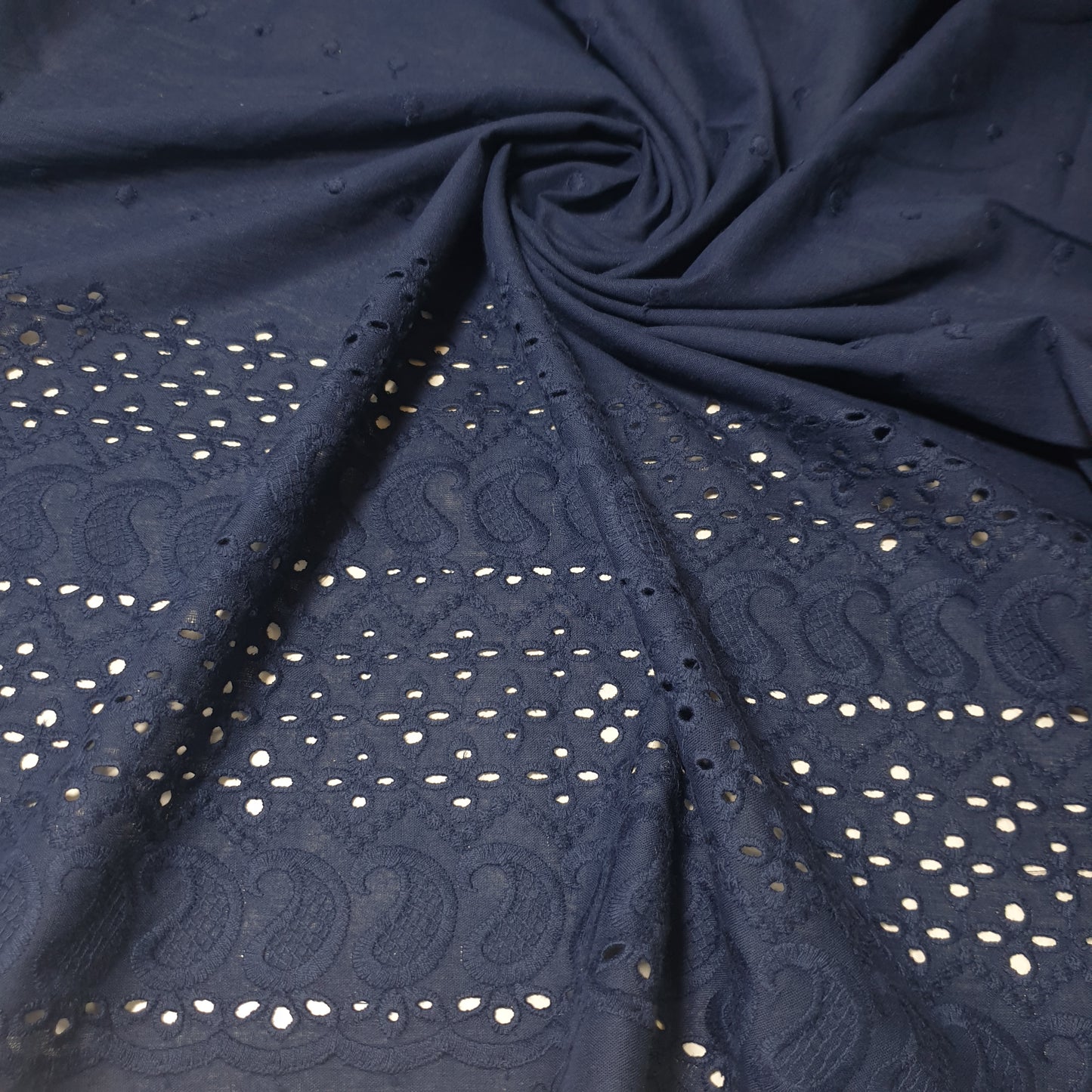 Navy 100% Cotton Voile Floral Embroidery Fabric Broderie Anglaise Dress Craft Material 44" By the Meter