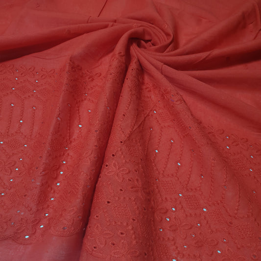 Red 100% Cotton Voile Floral Embroidery Fabric Broderie Anglaise Dress Craft Material 44" By the Meter
