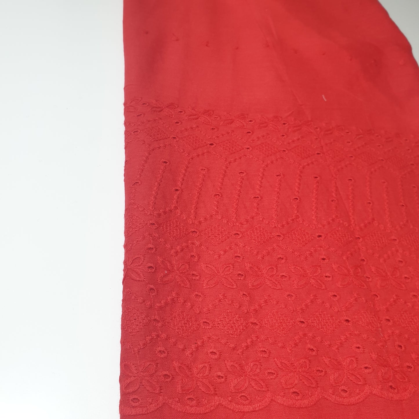 Red 100% Cotton Voile Floral Embroidery Fabric Broderie Anglaise Dress Craft Material 44" By the Meter