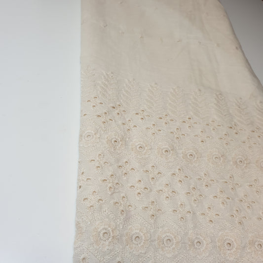 Ivory 100% Cotton Voile Floral Embroidery Fabric Broderie Anglaise Dress Craft Material 44" By the Meter