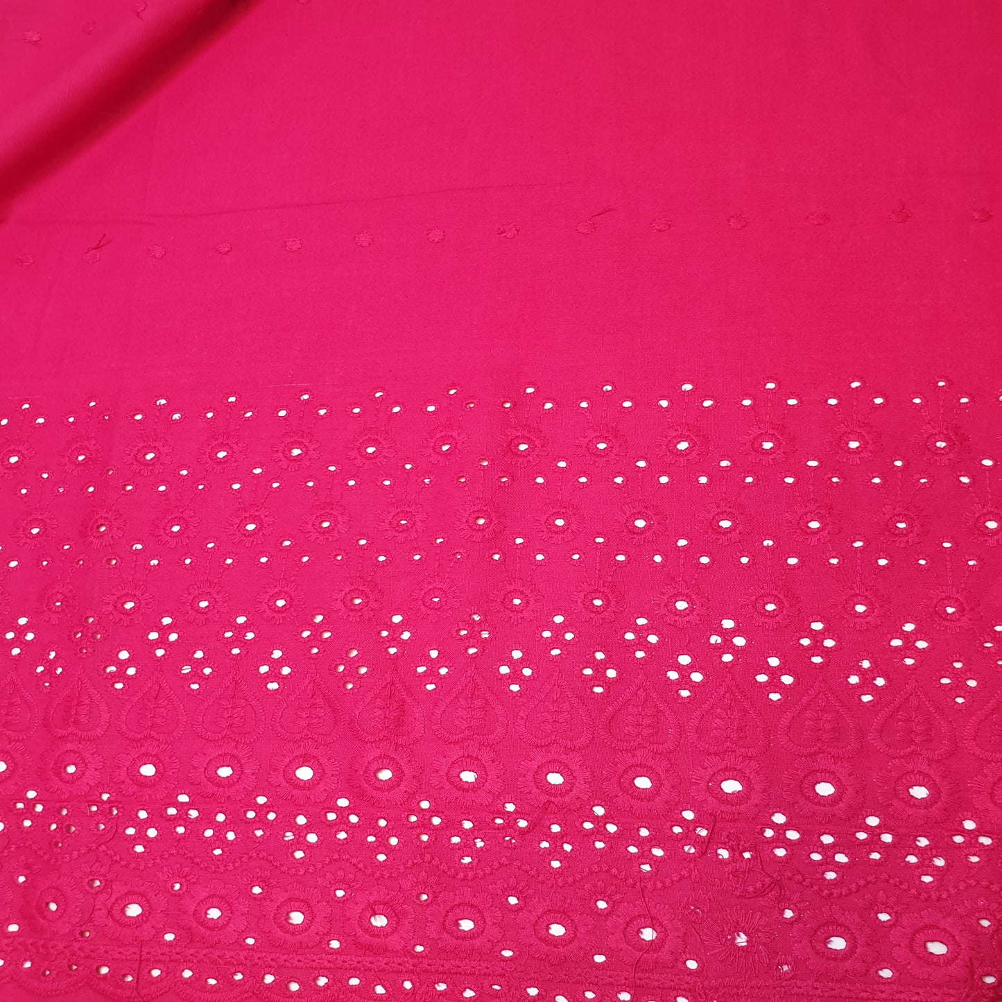 Hot Pink 100% Cotton Voile Floral Embroidery Fabric Broderie Anglaise Dress Craft Material 44" By the Meter