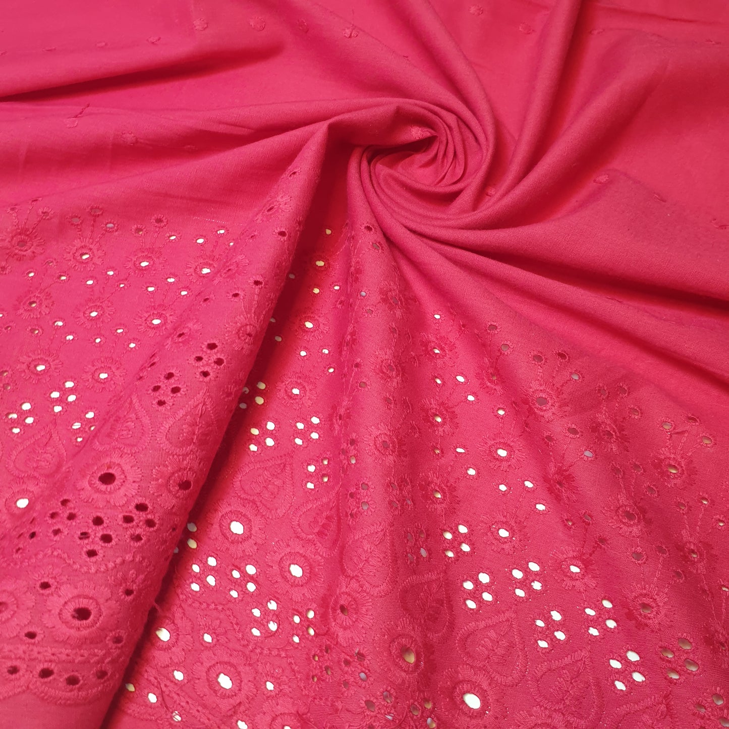Hot Pink 100% Cotton Voile Floral Embroidery Fabric Broderie Anglaise Dress Craft Material 44" By the Meter