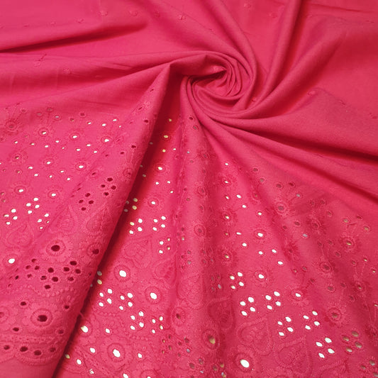 Hot Pink 100% Cotton Voile Floral Embroidery Fabric Broderie Anglaise Dress Craft Material 44" By the Meter