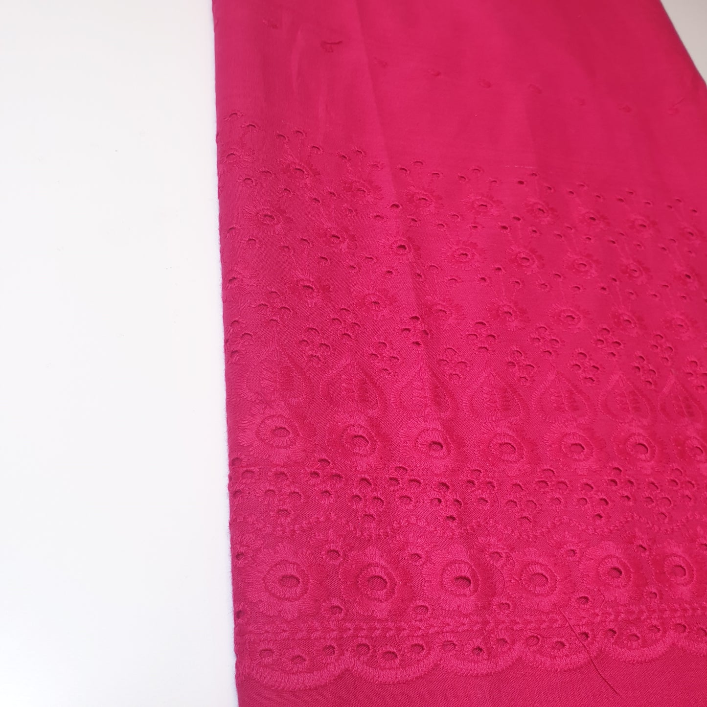 Hot Pink 100% Cotton Voile Floral Embroidery Fabric Broderie Anglaise Dress Craft Material 44" By the Meter