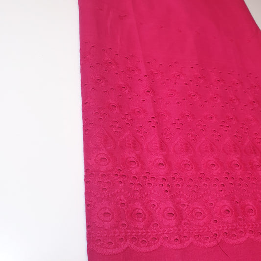 Hot Pink 100% Cotton Voile Floral Embroidery Fabric Broderie Anglaise Dress Craft Material 44" By the Meter