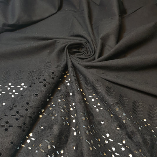 Black 100% Cotton Voile Floral Embroidery Fabric Broderie Anglaise Dress Craft Material 44" By the Meter