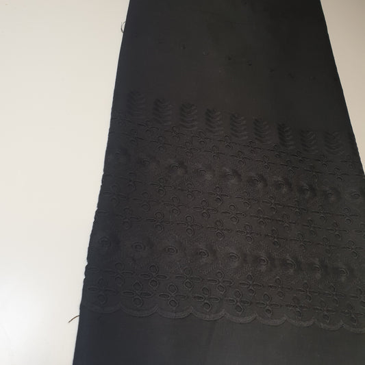 Black 100% Cotton Voile Floral Embroidery Fabric Broderie Anglaise Dress Craft Material 44" By the Meter