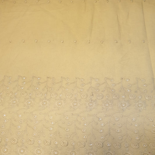 Beige 100% Cotton Voile Floral Embroidery Fabric Broderie Anglaise Dress Craft Material 44" By the Meter