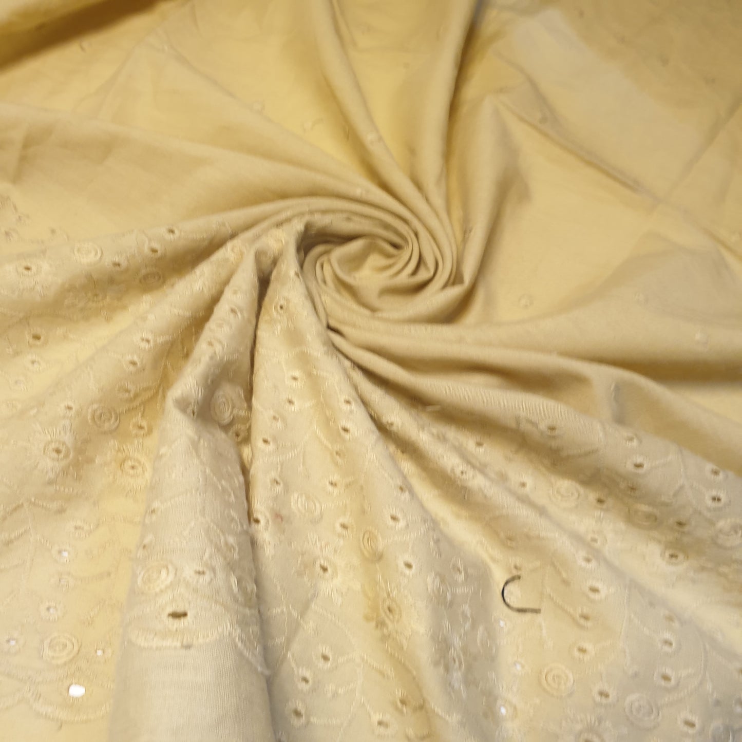 Beige 100% Cotton Voile Floral Embroidery Fabric Broderie Anglaise Dress Craft Material 44" By the Meter