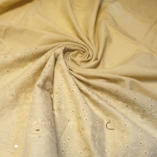 Beige 100% Cotton Voile Floral Embroidery Fabric Broderie Anglaise Dress Craft Material 44" By the Meter
