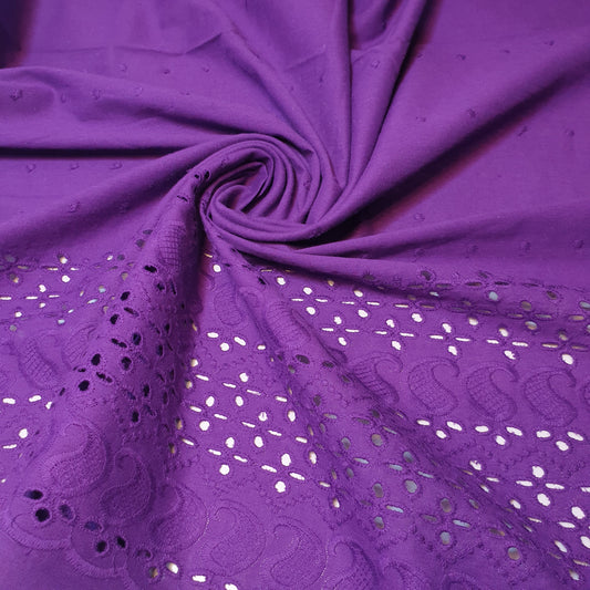 Purple 100% Cotton Voile Floral Embroidery Fabric Broderie Anglaise Dress Craft Material 44" By the Meter