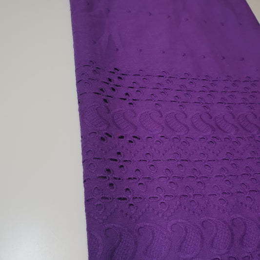 Purple 100% Cotton Voile Floral Embroidery Fabric Broderie Anglaise Dress Craft Material 44" By the Meter