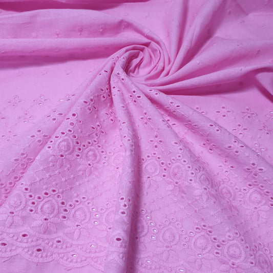 Pink 100% Cotton Voile Floral Embroidery Fabric Broderie Anglaise Dress Craft Material 44" By the Meter