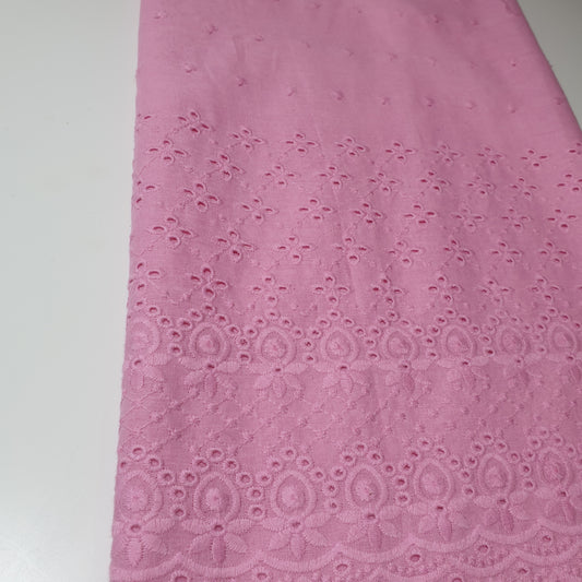 Pink 100% Cotton Voile Floral Embroidery Fabric Broderie Anglaise Dress Craft Material 44" By the Meter