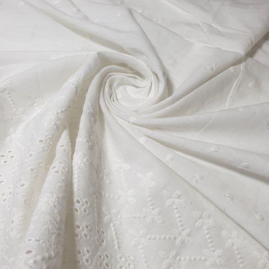 White 100% Cotton Voile Floral Embroidery Fabric Broderie Anglaise Dress Craft Material 44" By the Meter