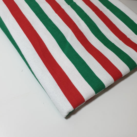 Red Green White Stripes 100% Cotton Flannel Winceyette Brush Fabric Dress Craft Quilting Material 44" By The Roll (10 Meter)