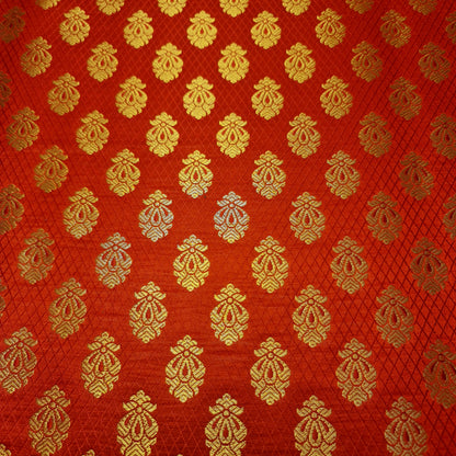 Red Banarasi Brocade Fabric with Gold Zari Paisley Floral Design | Premium Indian Jacquard Material By Meter 44"