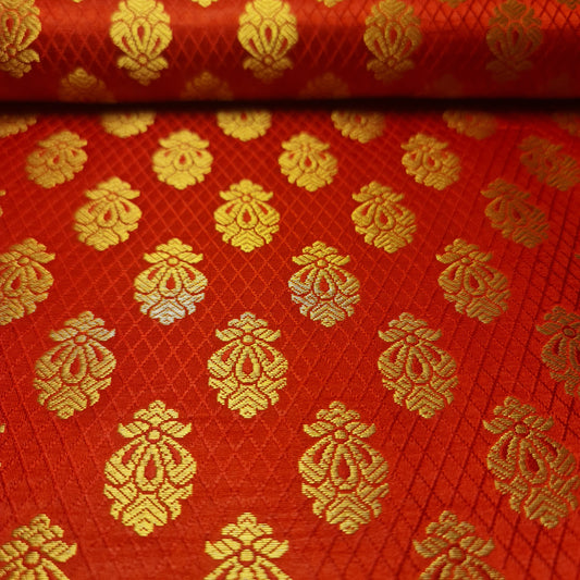 Ornamentaler Paisley Gold Metallic Druck Indischer Banarasi Brokat Stoff Meterware