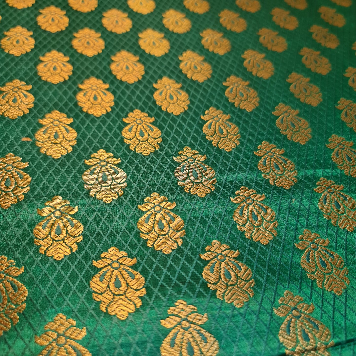 Jade Banarasi Brocade Fabric with Gold Zari Paisley Floral Design | Premium Indian Jacquard Material By Meter 44"