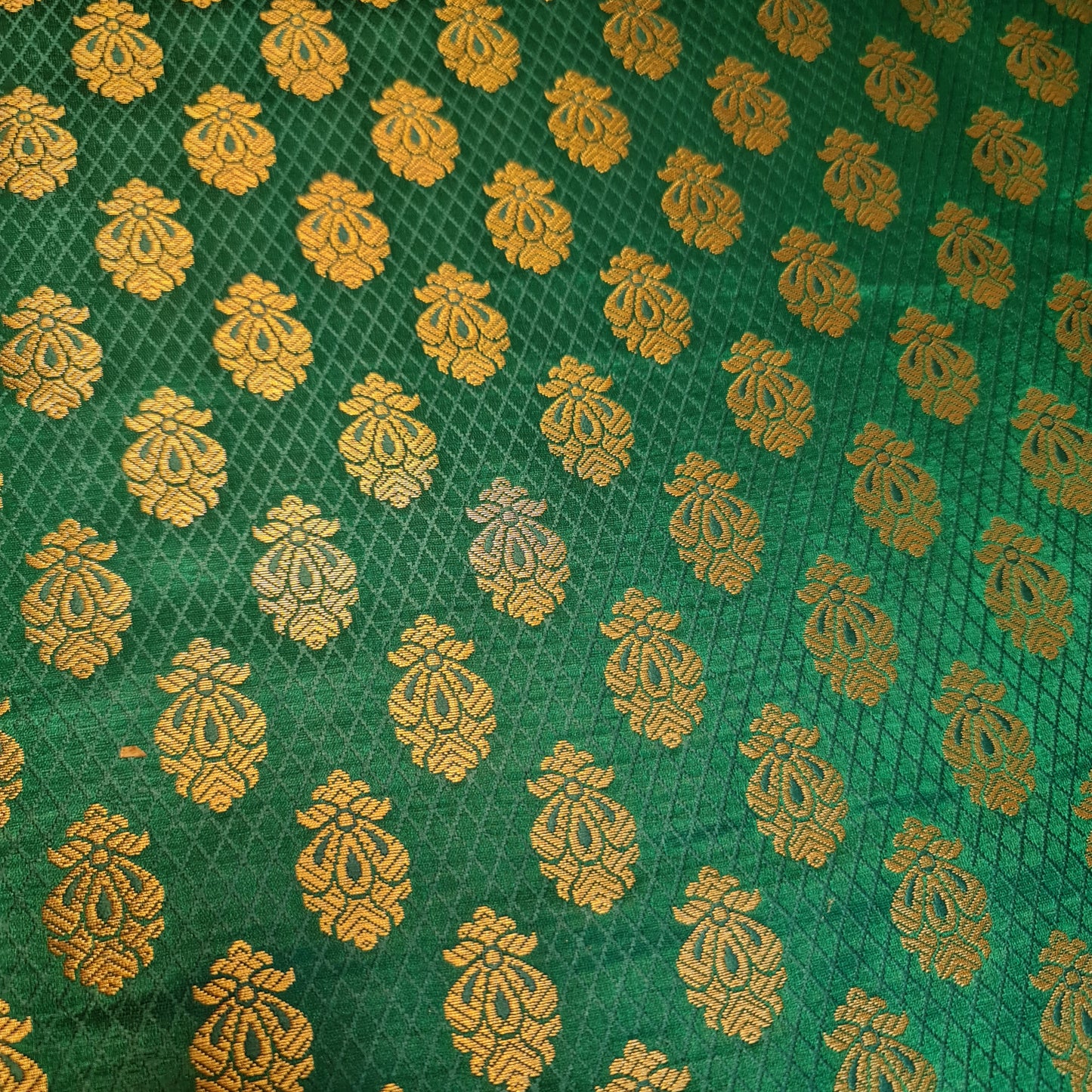 Jade Banarasi Brocade Fabric with Gold Zari Paisley Floral Design | Premium Indian Jacquard Material By Meter 44"