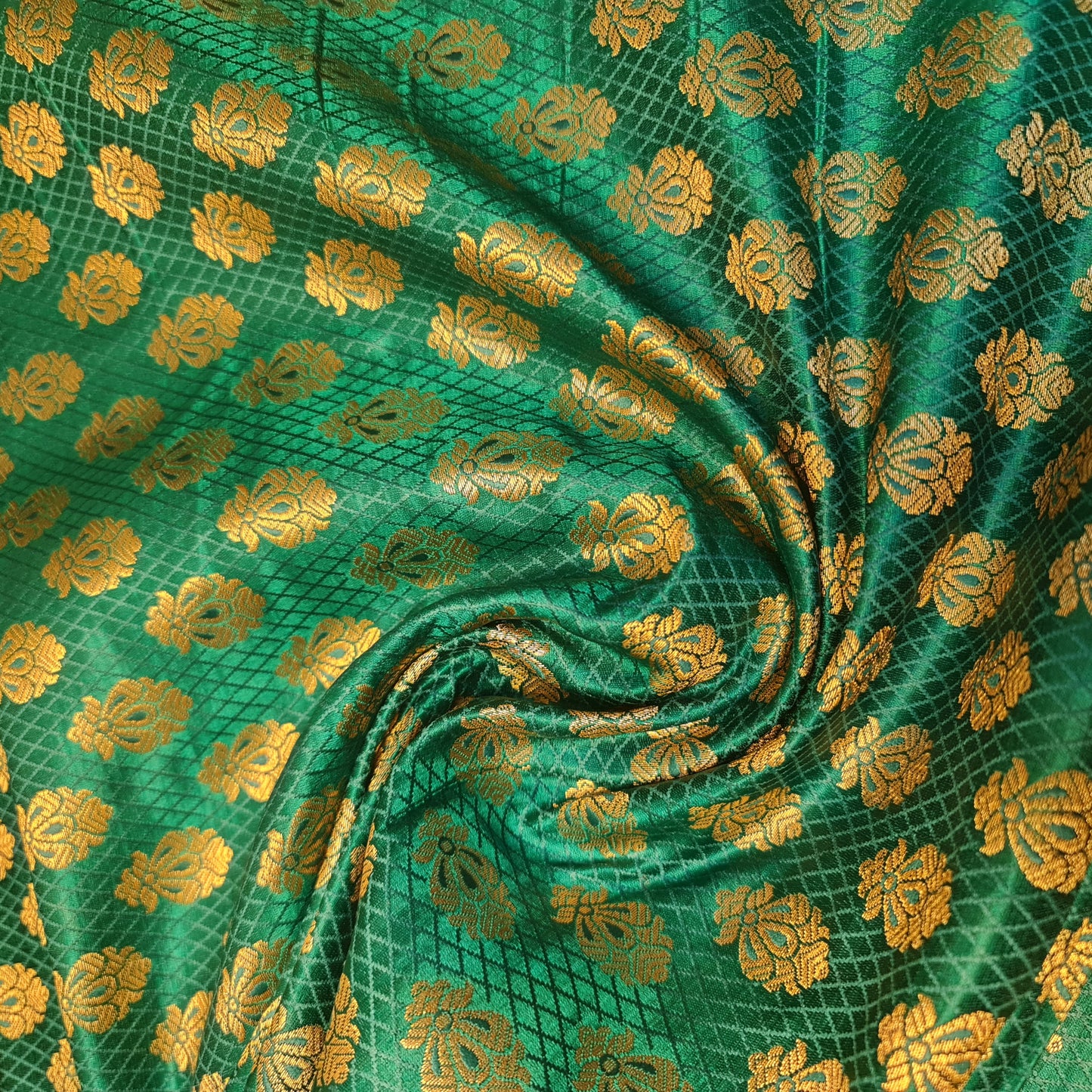 Jade Banarasi Brocade Fabric with Gold Zari Paisley Floral Design | Premium Indian Jacquard Material By Meter 44"