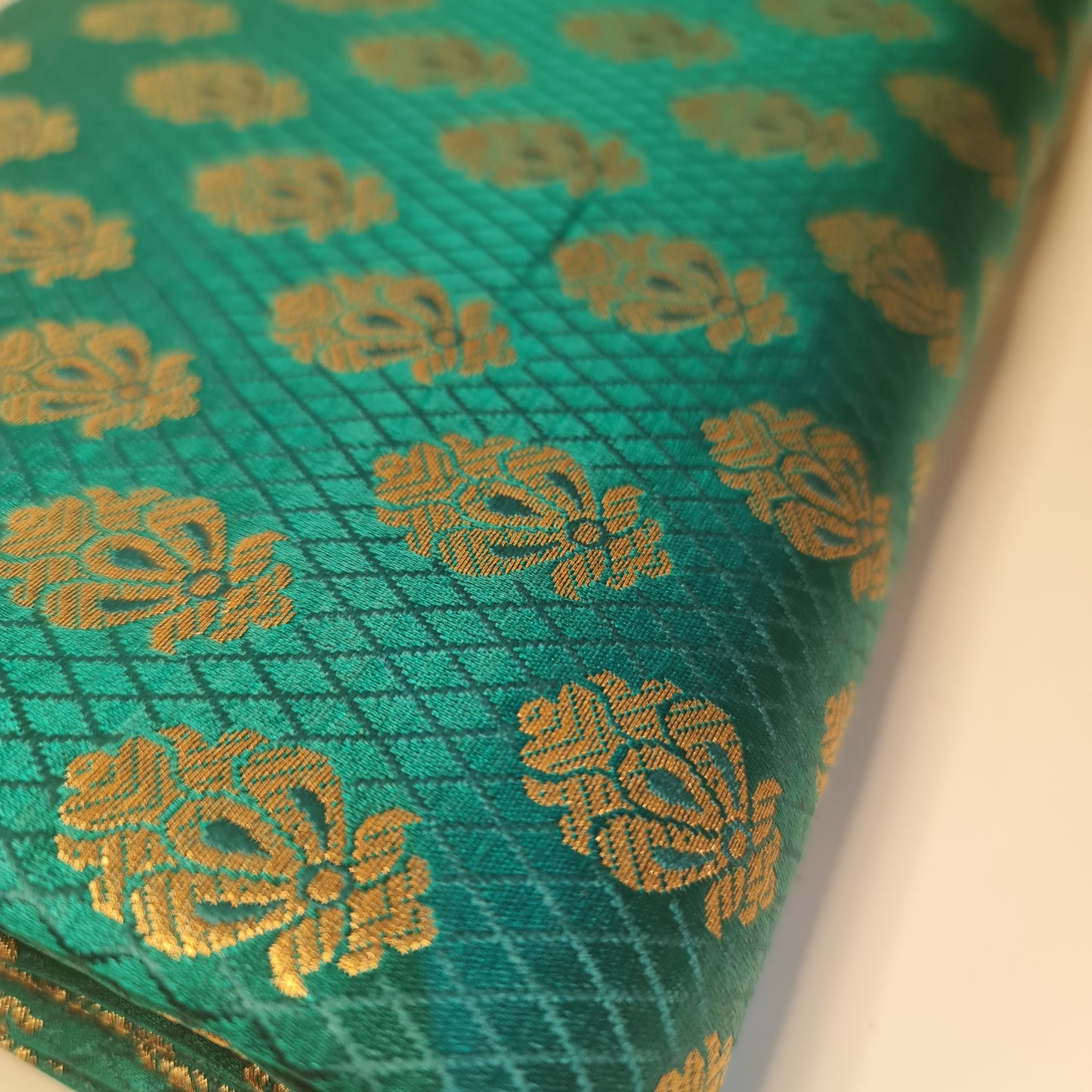 Jade Banarasi Brocade Fabric with Gold Zari Paisley Floral Design | Premium Indian Jacquard Material By Meter 44"