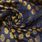 Navy Blue Banarasi Brocade Fabric with Gold Zari Floral Design | Premium Indian Jacquard Material By Meter 44"