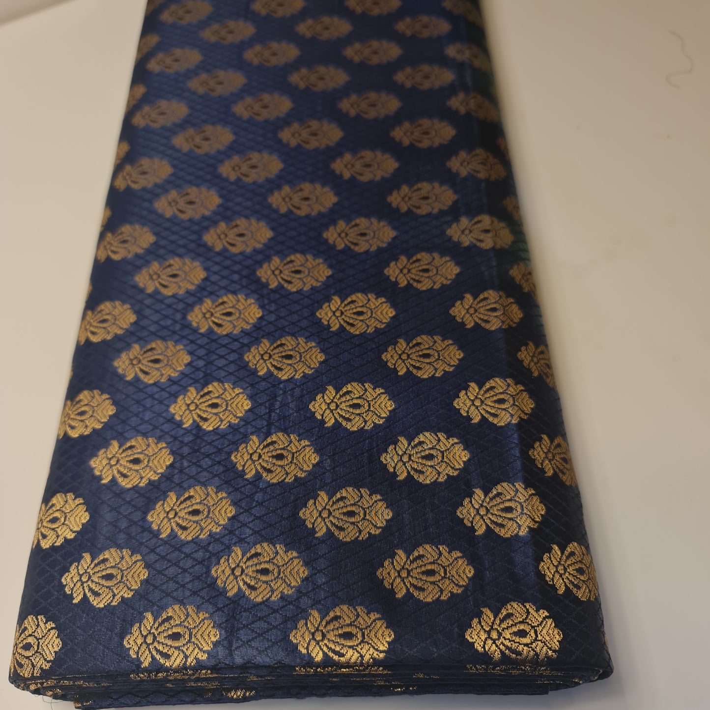 Navy Blue Banarasi Brocade Fabric with Gold Zari Floral Design | Premium Indian Jacquard Material By Meter 44"