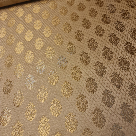 Ornamentaler Paisley Gold Metallic Druck Indischer Banarasi Brokat Stoff Meterware