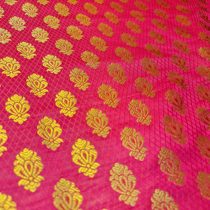 Cerise Pink Banarasi Brocade Fabric with Gold Zari Paisley Floral Design | Premium Indian Jacquard Material By Meter 44"