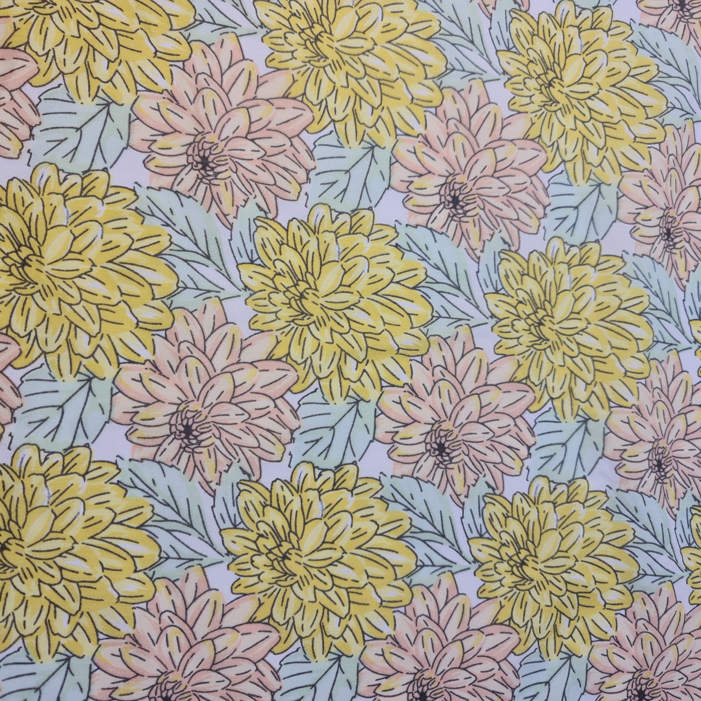 Polycotton Print Fabric 44" Wide – Pastel Chrysanthemum Floral | Sold by the Metre