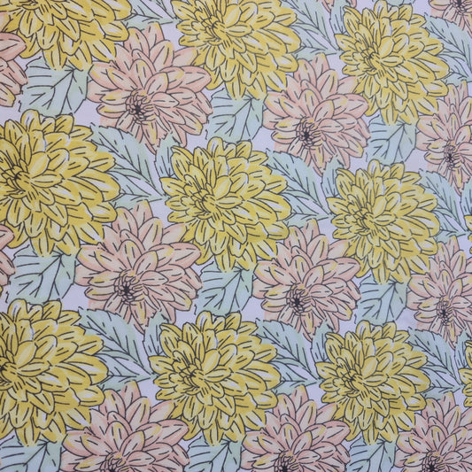 Polycotton Print Fabric 44" Wide – Pastel Chrysanthemum Floral | Sold by the Metre
