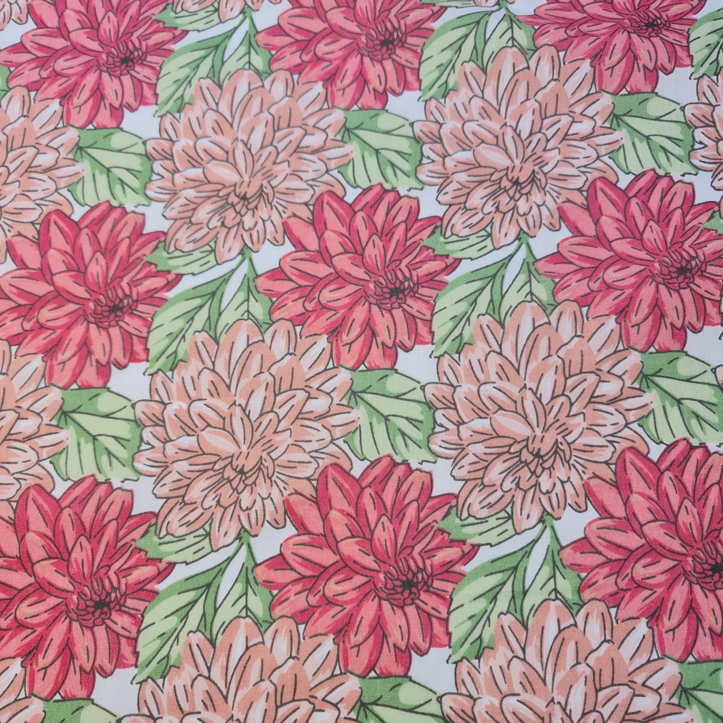 Pink Chrysanthemum Floral Polycotton Fabric 44" Wide | Floral Dressmaking Fabric by the Metre