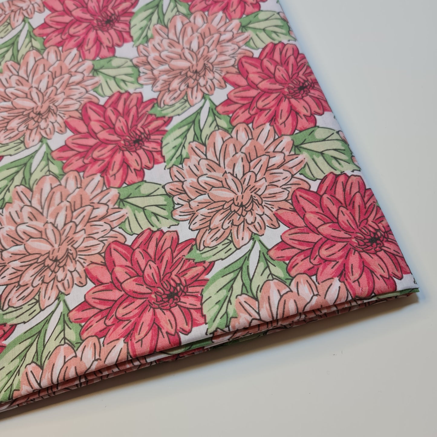 Pink Chrysanthemum Floral Polycotton Fabric 44" Wide | Floral Dressmaking Fabric by the Metre