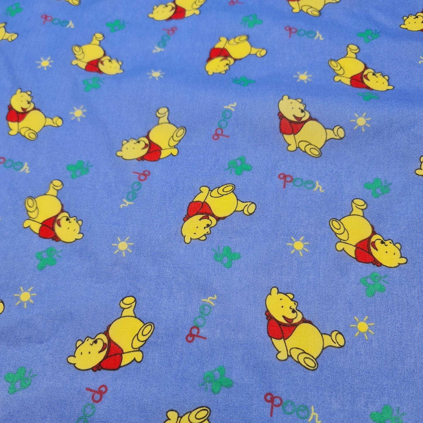 BLUE WINNIE THE POOH BEAR POLY COTTON FABRIC CRAFT DRESS QUILTING MATERIAL 44" BY METER