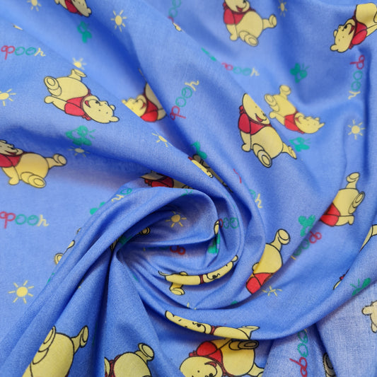 BLUE WINNIE THE POOH BEAR POLY COTTON FABRIC CRAFT DRESS QUILTING MATERIAL 44" BY METER