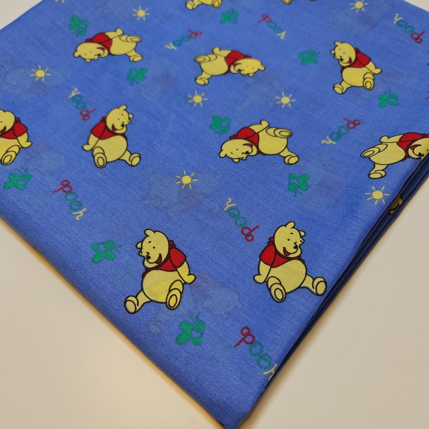 BLUE WINNIE THE POOH BEAR POLY COTTON FABRIC CRAFT DRESS QUILTING MATERIAL 44" BY METER