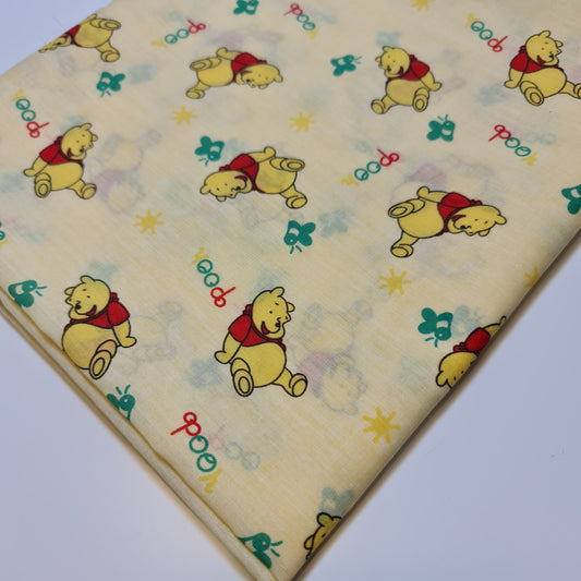 CREAM WINNIE THE POOH BEAR POLY COTTON FABRIC CRAFT DRESS QUILTING MATERIAL 44" BY METER