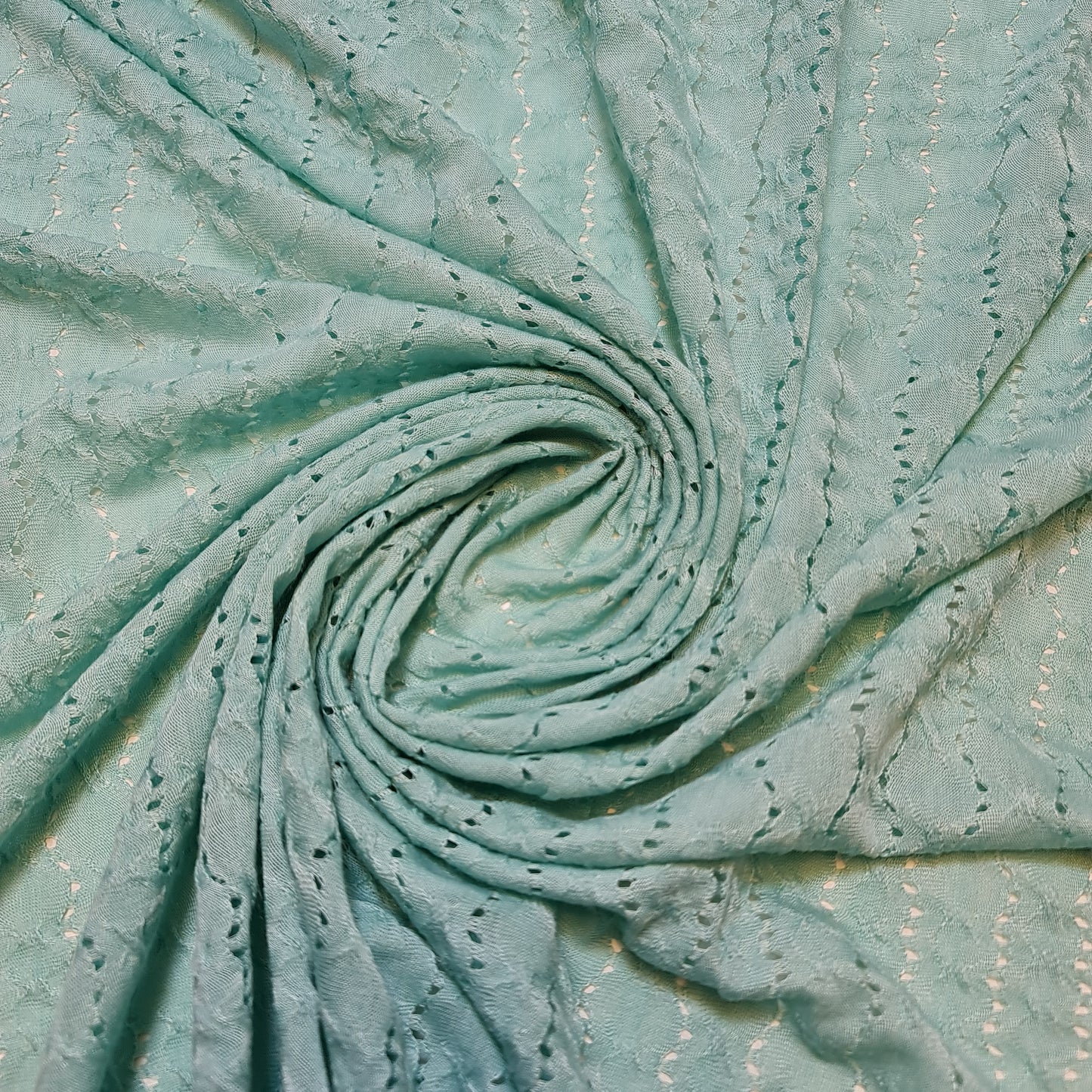 Mint Broderie Viscose Jersey Material Dress Craft Costume Fabric 58" By The Meter