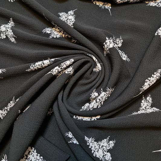 Black & White Crepe Floral Hummingbird Fabric Costume Craft Dress Material 58" By The Meter