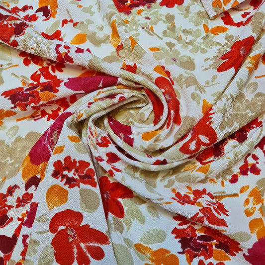 Ivory Crepe Floral Bloom Fabric Costume Craft  Dress Material 58" By The Meter