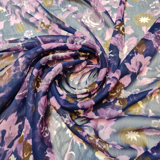 Purple Floral Chiffon Sheer Material Dress Craft Decor Fabric 44" By The Meter