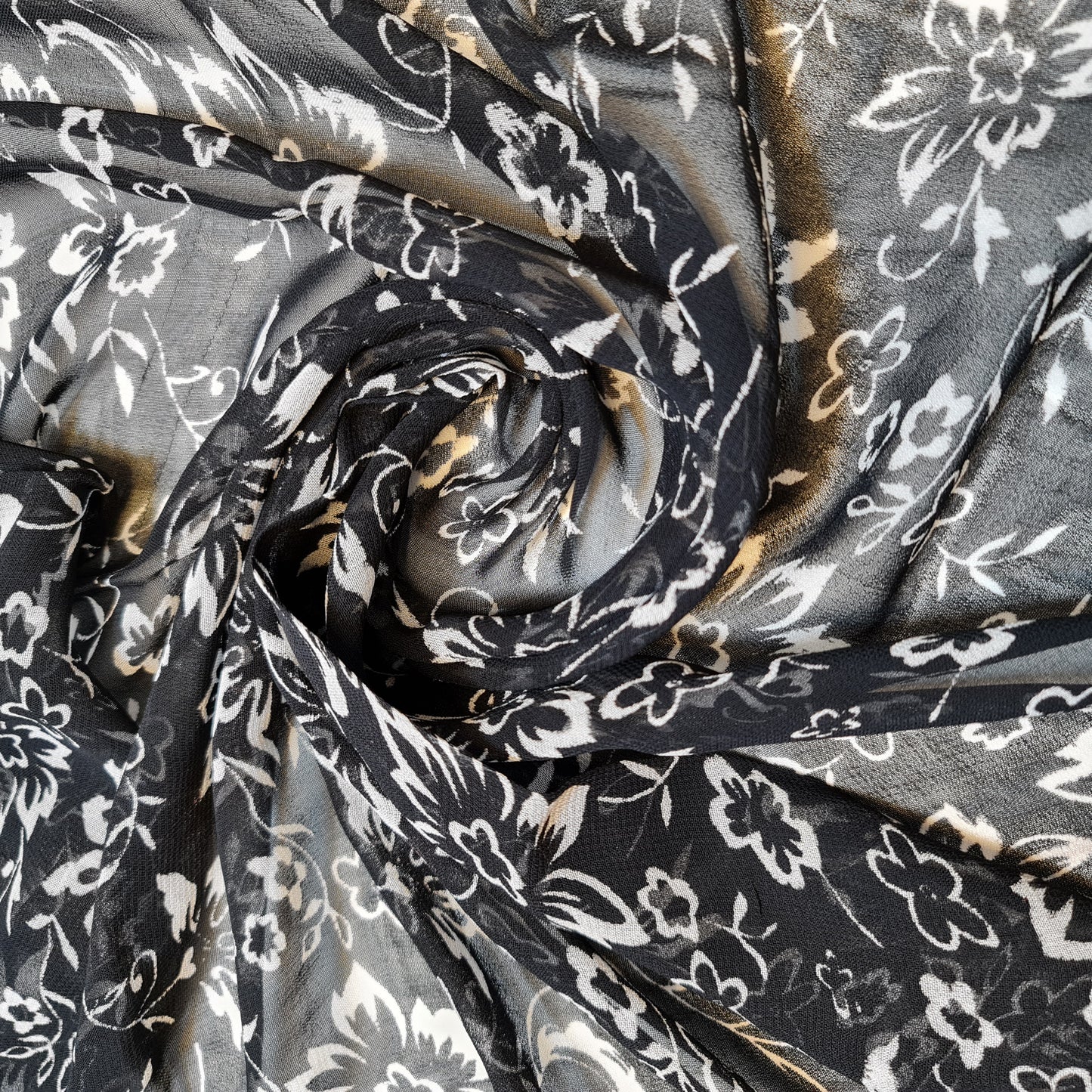 Black Floral Chiffon Sheer Material Dress Craft Decor Fabric 44" By The Meter