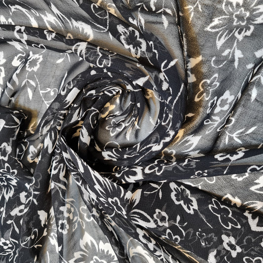 Black Floral Chiffon Sheer Material Dress Craft Decor Fabric 44" By The Meter