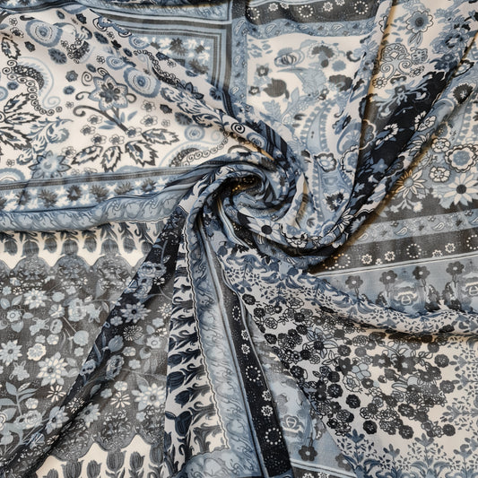 Weiß-graues Chiffon-Material mit Blumenmuster, für Kleider, Bastel- und Dekorationsstoffe, 111,8 cm, Meterware