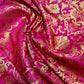 Hot Pink Banarasi Brocade Fabric with Gold Zari Floral Design | Premium Indian Jacquard Material By Meter 44"