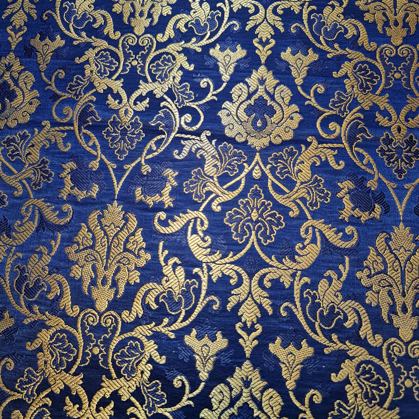 Navy Blue Banarasi Brocade Fabric with Gold Zari Floral Design | Premium Indian Jacquard Material By Meter 44"
